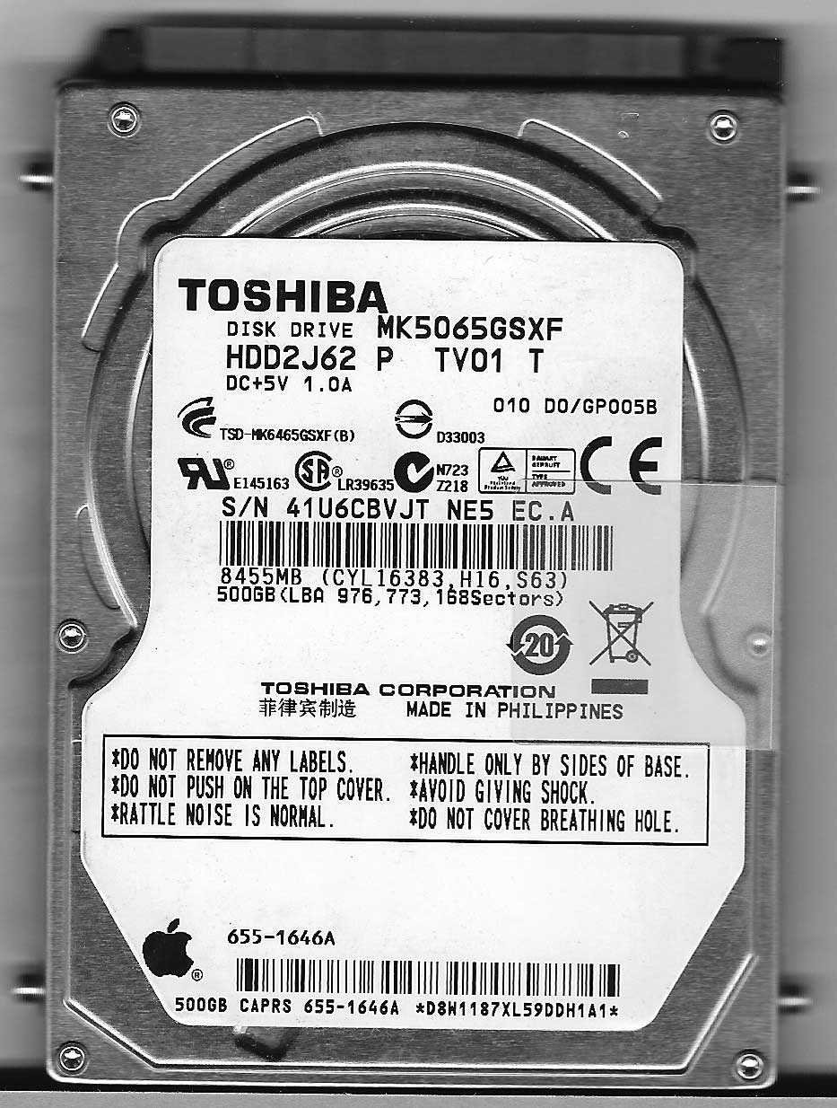 Toshiba 2.5" 500Gb MK5065GSSXF 655-1646A - Click Image to Close